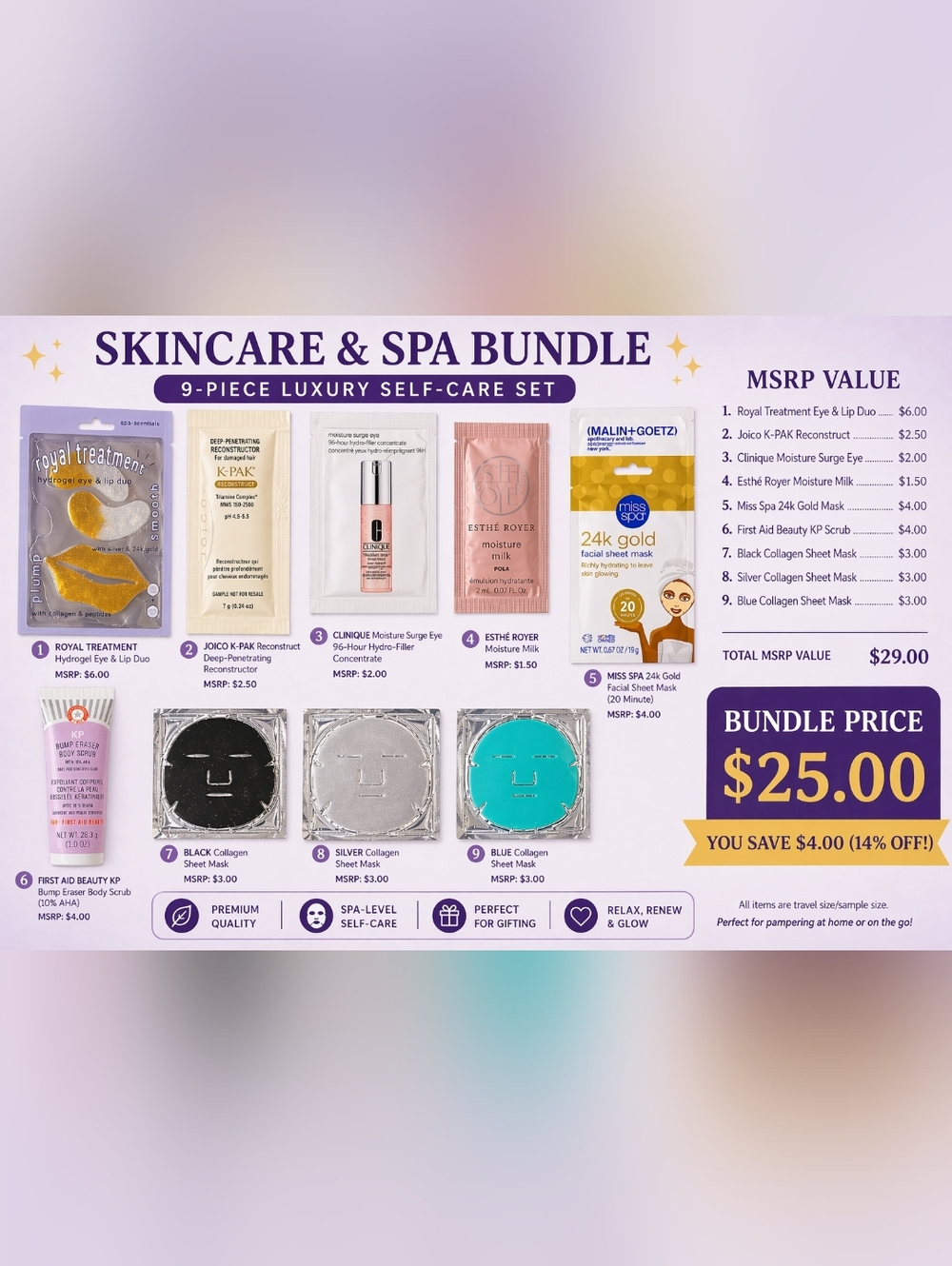 Skincare & Spa Bundle - Lavender Luxury 9-Piece Self-Care Set